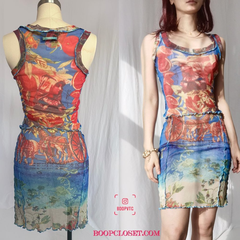 Jean Paul Gaultier Maille Mesh Blue Slip Dress